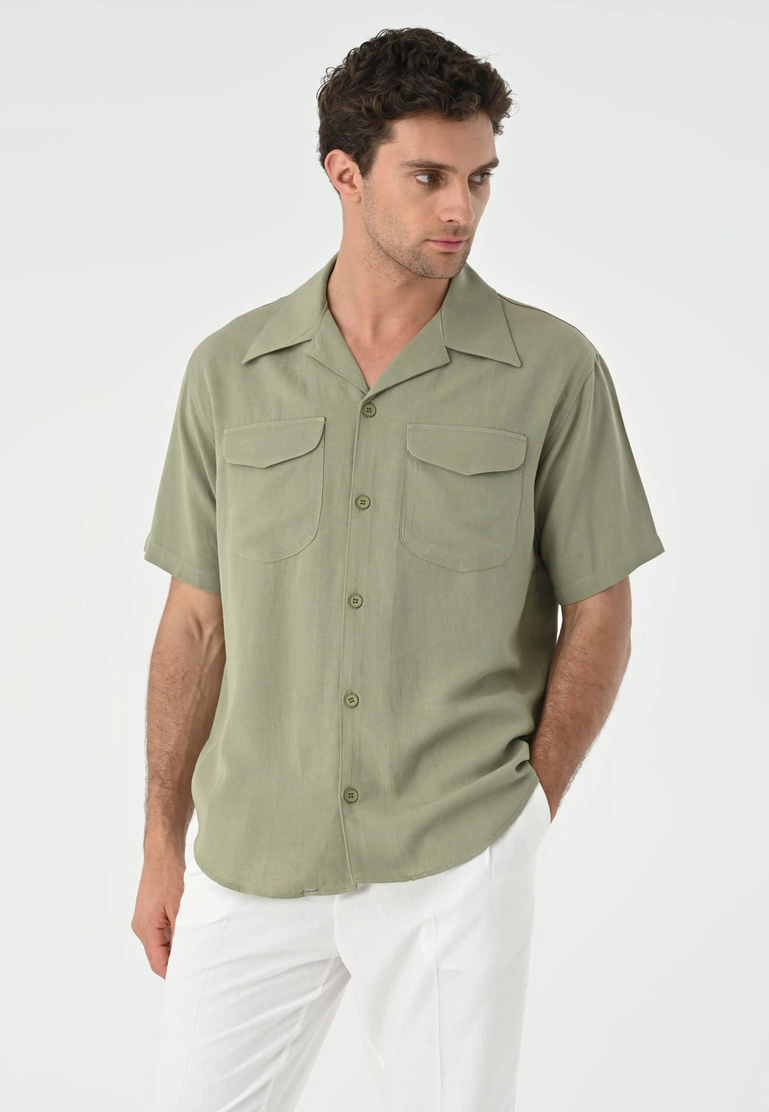 Lapel Collar Short Sleeve CamiciaKhaki Uomo Camicie AI722D02G-N11 6 Lapel Collar Short Sleeve CamiciaKhaki Uomo Camicie AI722D02G-N11 - immagine 6