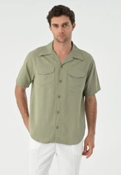 Lapel Collar Short Sleeve CamiciaKhaki Uomo Camicie AI722D02G-N11