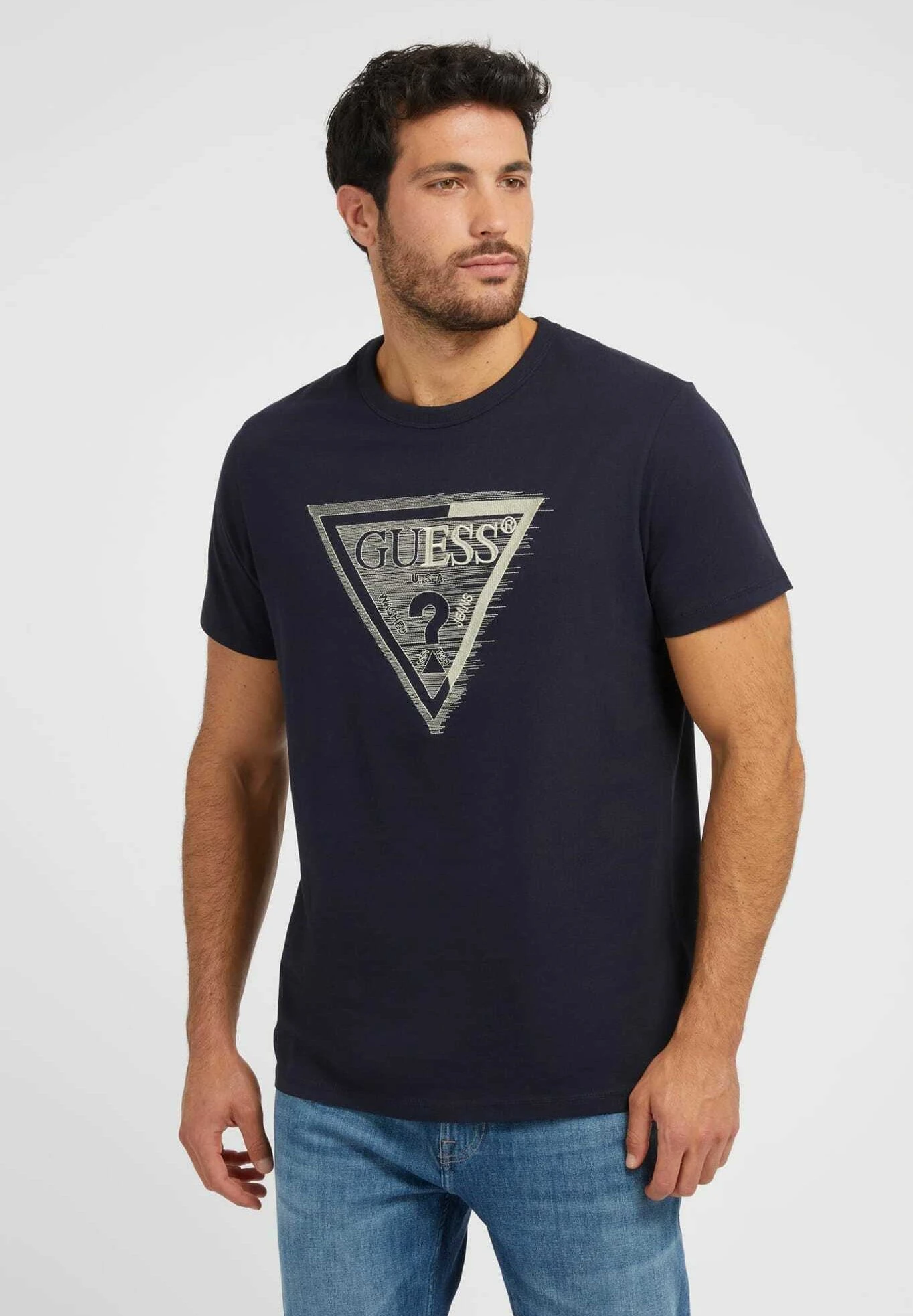 Guess Ss Cn Shaded TriangleT-Shirt Con StampaBlau Uomo T-shirt E Polo GU122O11W-K11 1 Guess Ss Cn Shaded TriangleT-Shirt Con StampaBlau Uomo T-shirt E Polo GU122O11W-K11