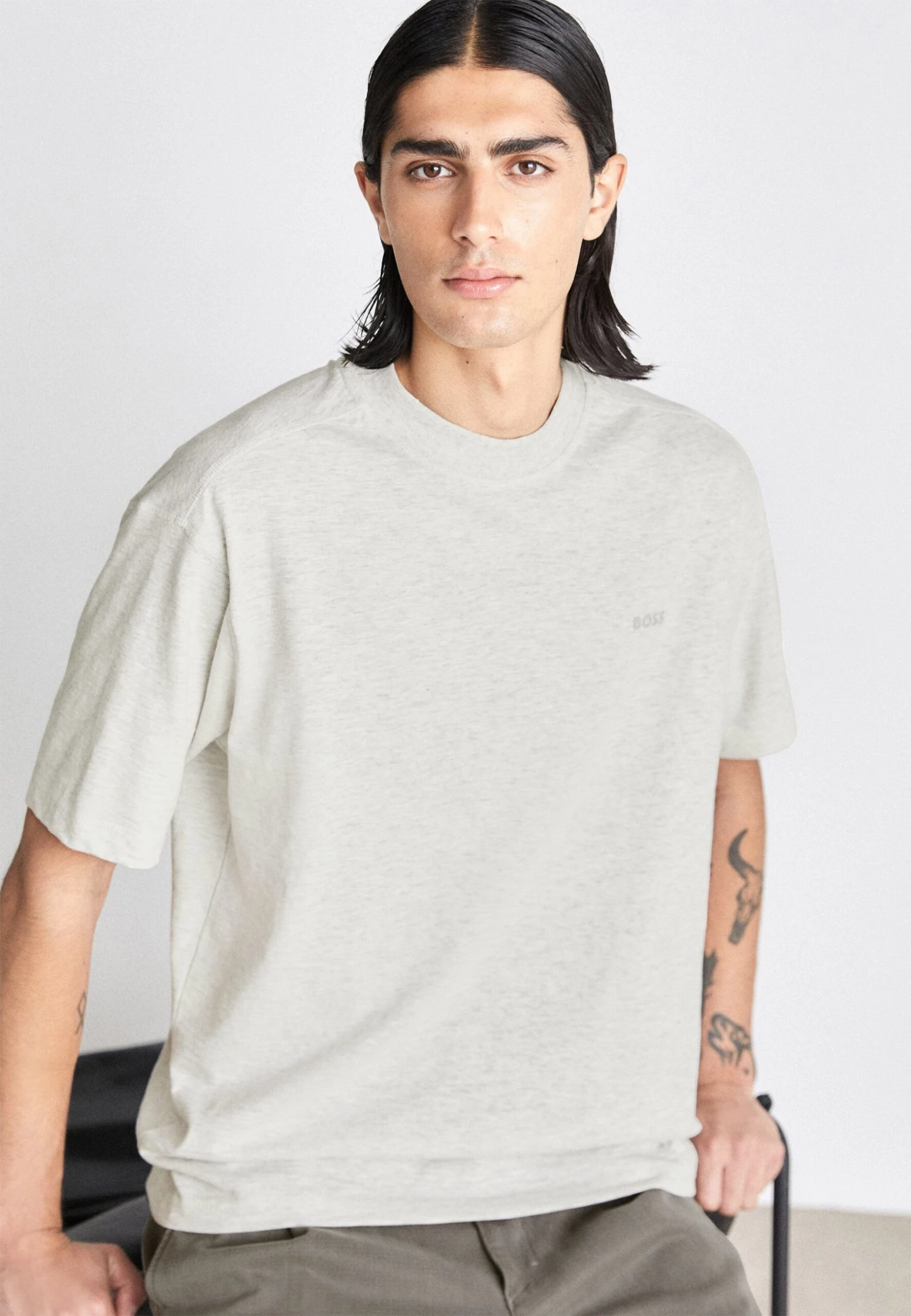 Boss TeglitchstitchT-Shirt BasicLight Pastel Grey Uomo T-shirt E Polo BB122O0XV-C11 1 Boss TeglitchstitchT-Shirt BasicLight Pastel Grey Uomo T-shirt E Polo BB122O0XV-C11