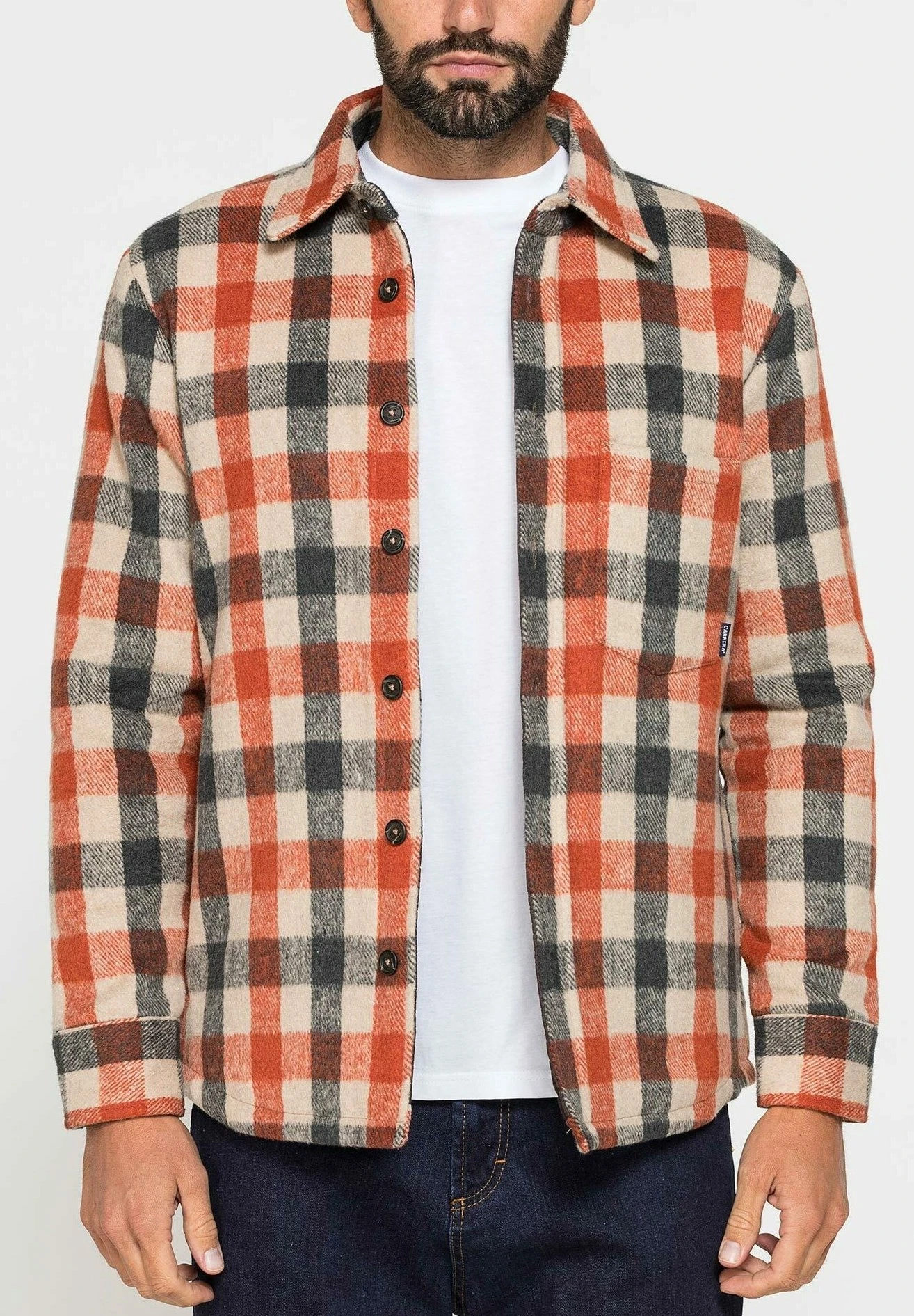 Fantasia A Quadri - Camicia - Arancione Beige Grigio 1 Fantasia A Quadri - Camicia - Arancione Beige Grigio