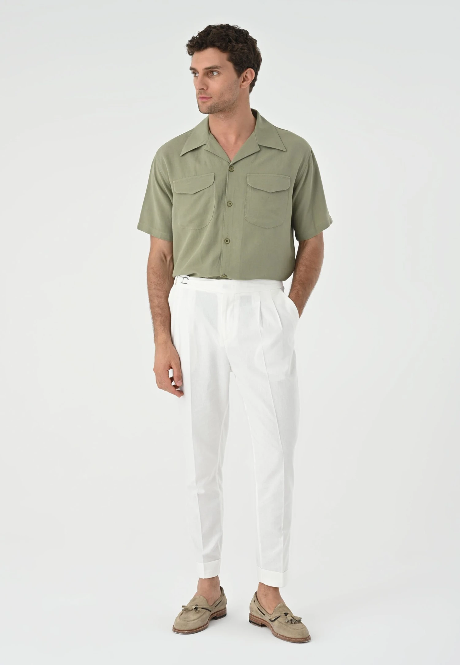 Lapel Collar Short Sleeve CamiciaKhaki Uomo Camicie AI722D02G-N11 2 Lapel Collar Short Sleeve CamiciaKhaki Uomo Camicie AI722D02G-N11 - immagine 2