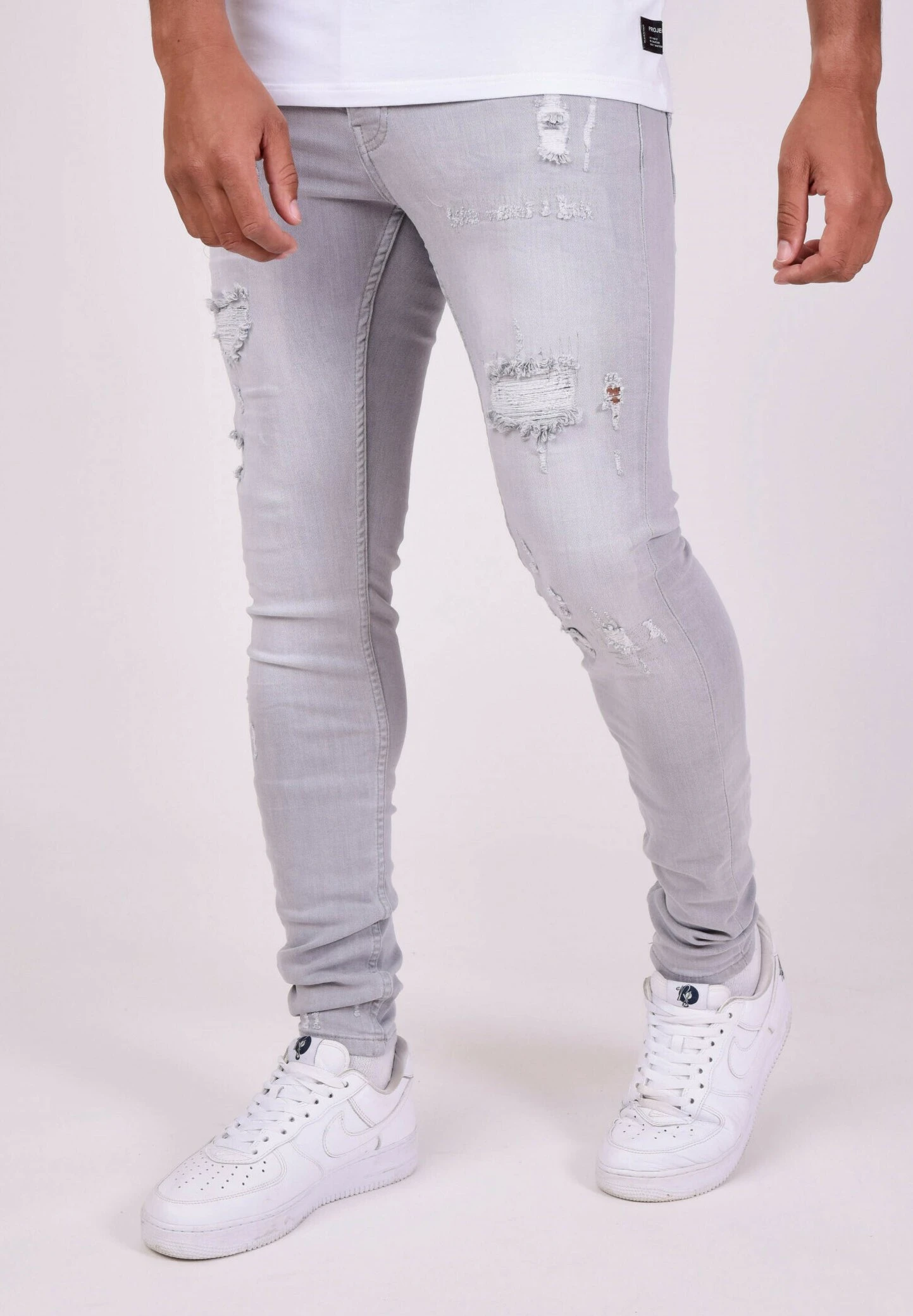 Effet Usé - Jeans Slim Fit - Gris Clair 4 Effet Usé - Jeans Slim Fit - Gris Clair - immagine 4
