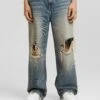 BERSHKA Faded Ripped Super Baggy - Jeans Baggy - Light Blue