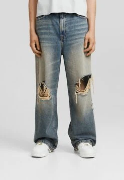BERSHKA Faded Ripped Super Baggy - Jeans Baggy - Light Blue