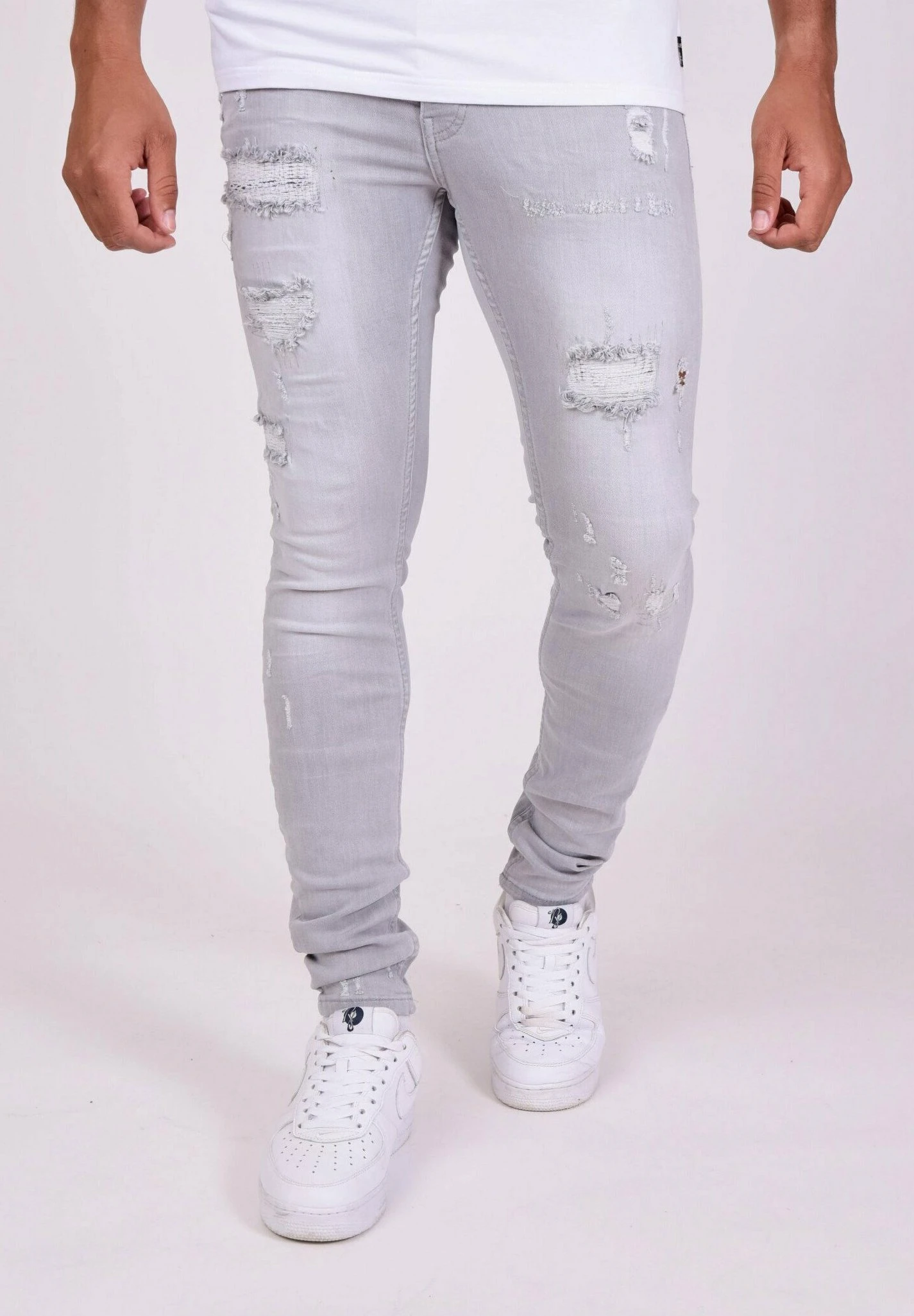 Effet Usé - Jeans Slim Fit - Gris Clair 1 Effet Usé - Jeans Slim Fit - Gris Clair