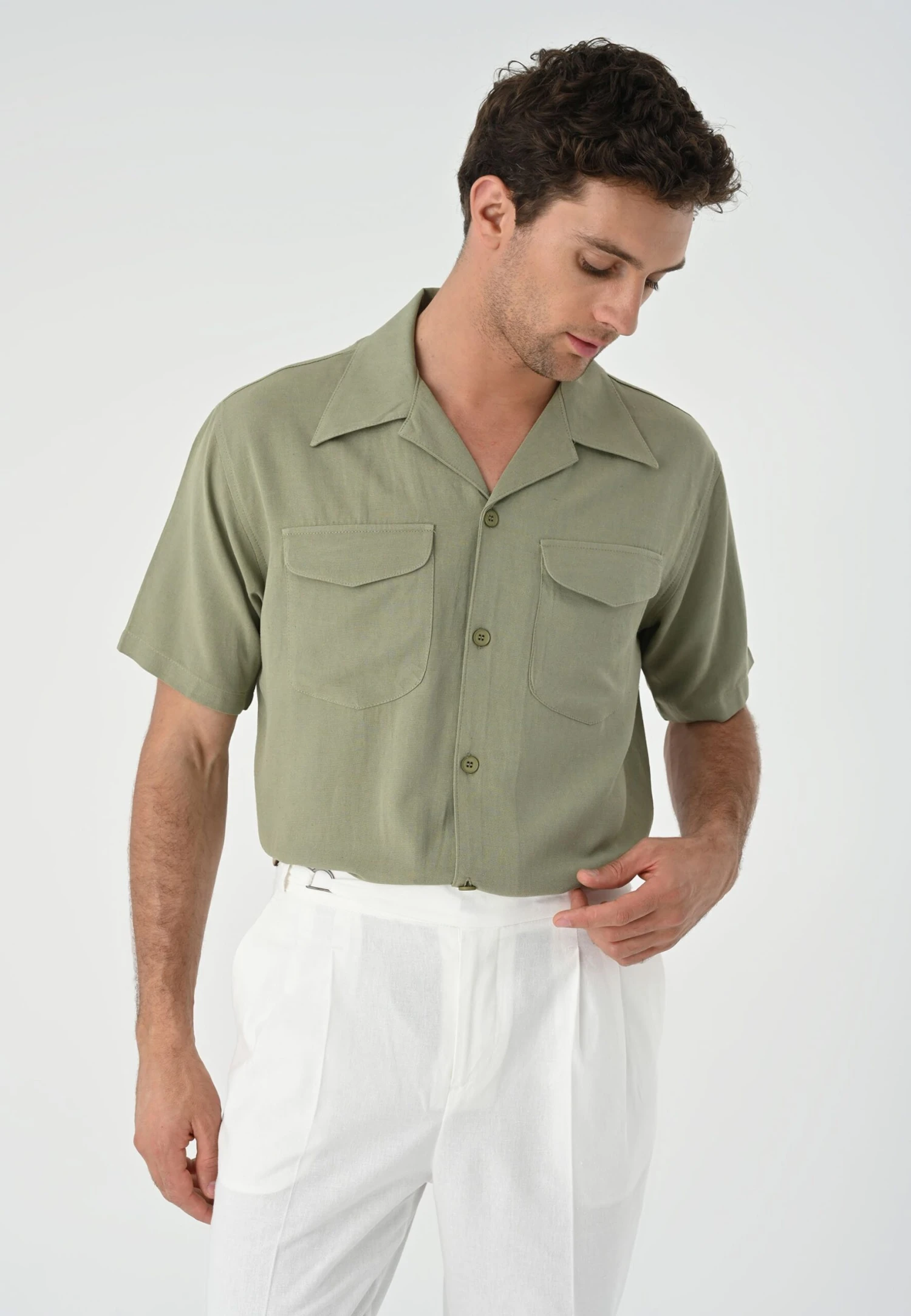 Lapel Collar Short Sleeve CamiciaKhaki Uomo Camicie AI722D02G-N11 5 Lapel Collar Short Sleeve CamiciaKhaki Uomo Camicie AI722D02G-N11 - immagine 5